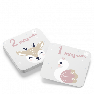 Carte étape Cygne Rose + Pochette personnalisée au prénom du bébé